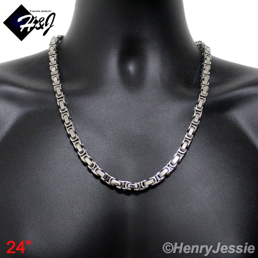 18″-40″MEN Stainless Steel HEAVY WIDE 8mm Silver Byzantine Box Chain Necklace*T