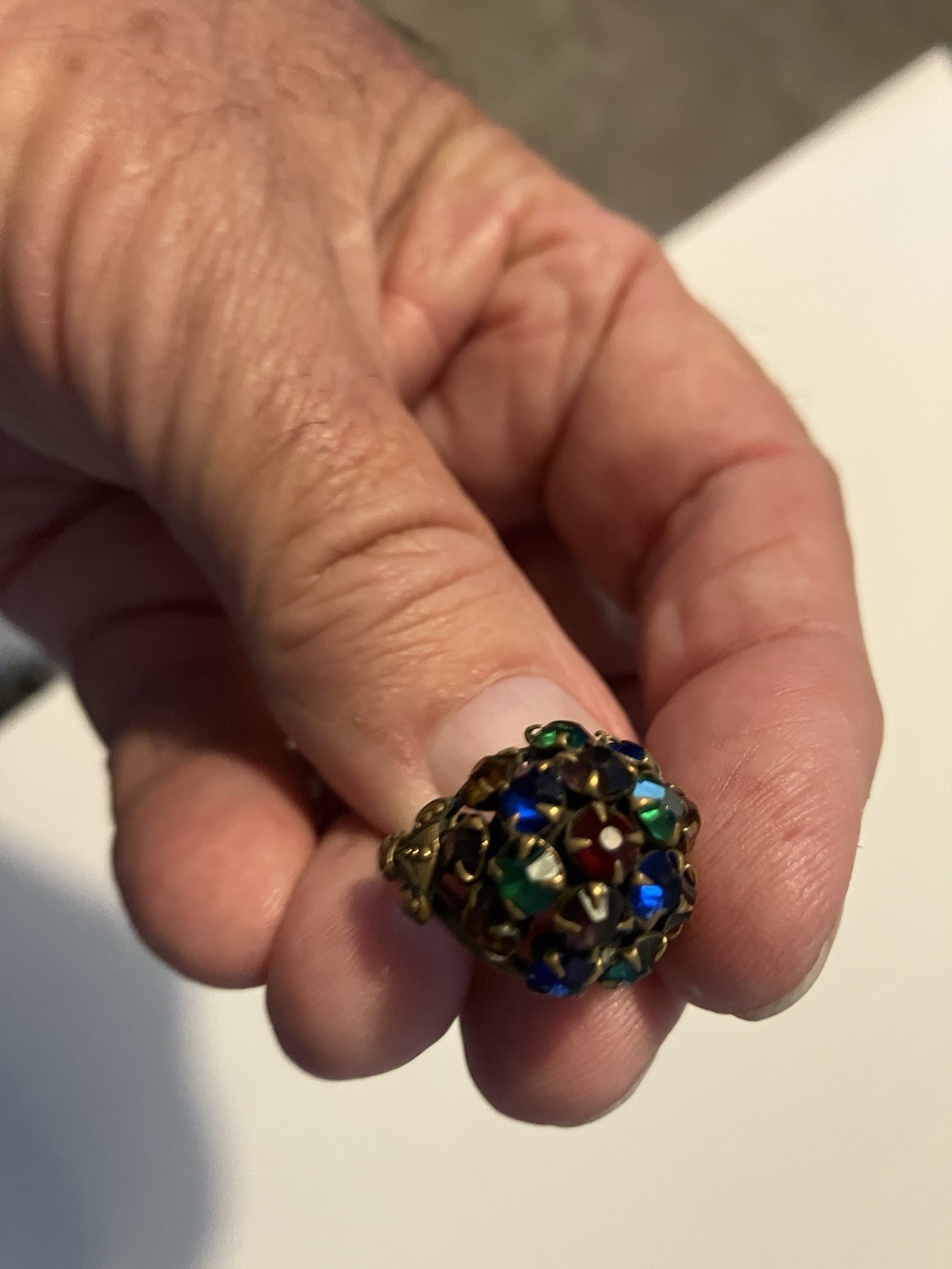 Dome Shaped Red Green Blue Gold Colored Gold Tone Adj Ring Size 6