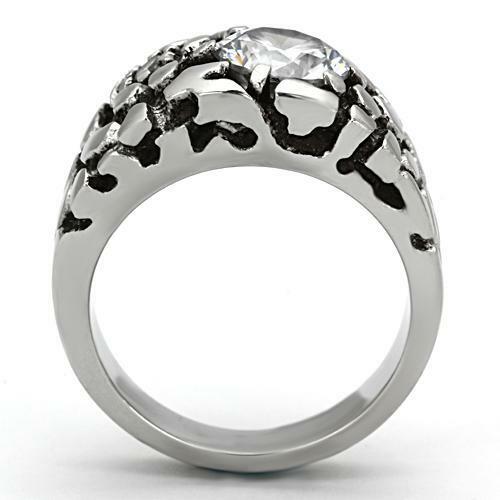 TK958 – High polished (no plating) Stainless Steel Ring with AAA Grade CZ in