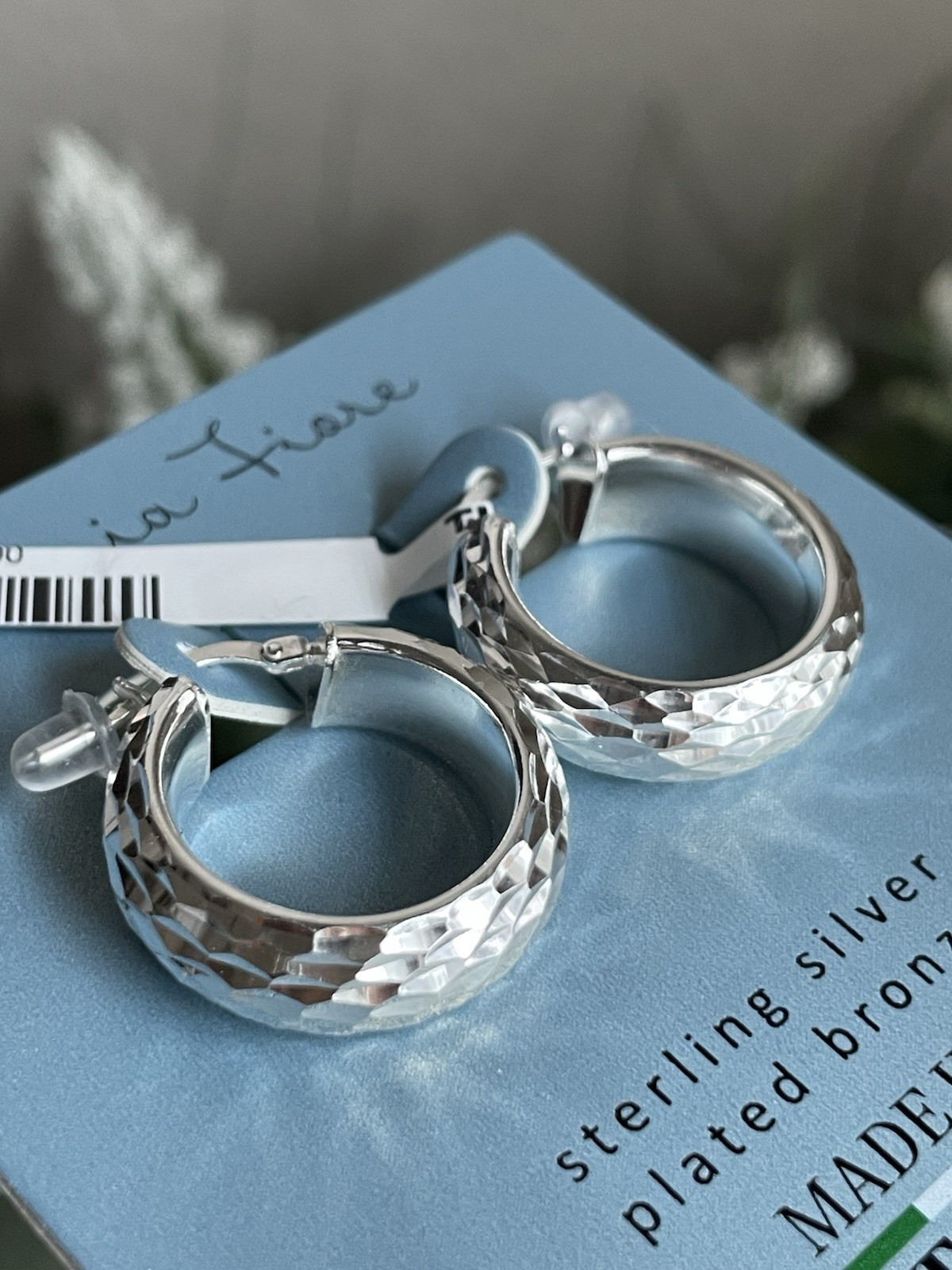 Sterling Silver Plated Bronze Hoop Earrings By Mia Fiore Brand New 1in