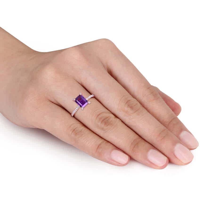AMOUR 1 1/2 CT TGW African Amethyst and 1/10 CT TW Diamond Ring In 10K Rose Gold