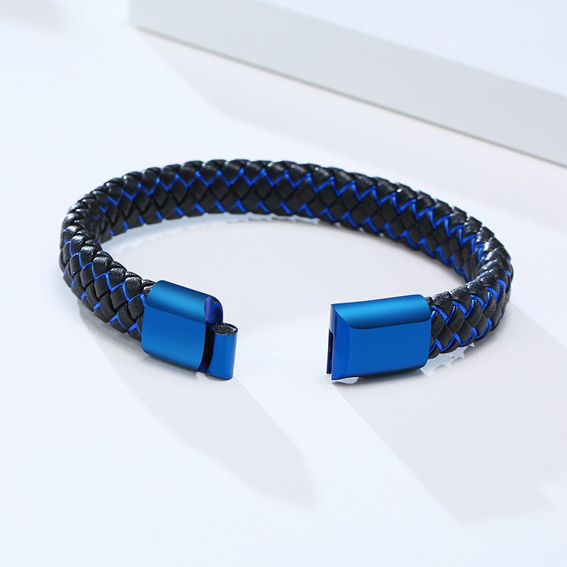 Medical Alert Men Bracelet Cuff Bangle Free Personalized Engrave Braided Leather