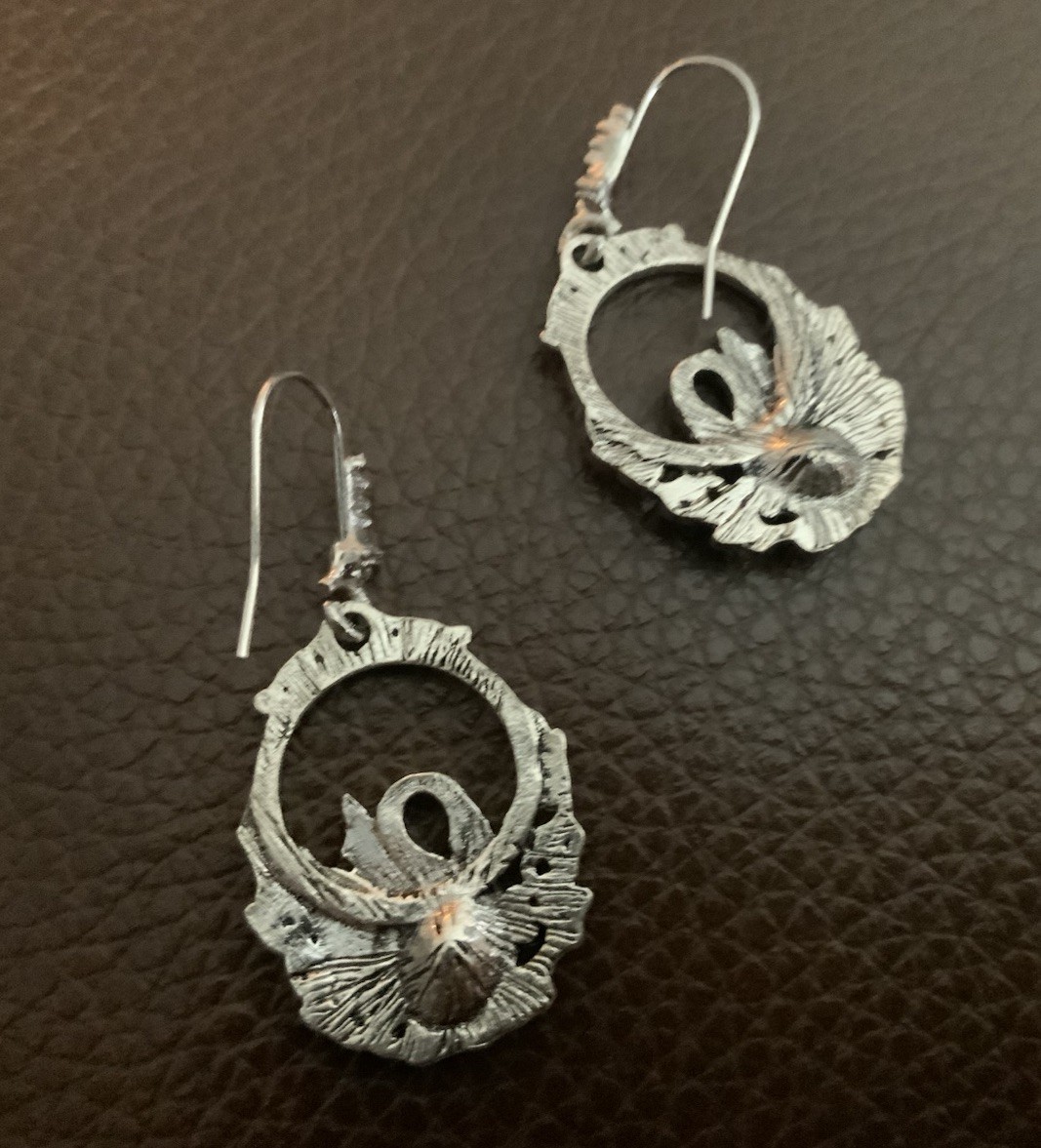 Silver Bird Swan Amethyst Earrings Filigree Gothic Boho VTG Antique Victorian CZ