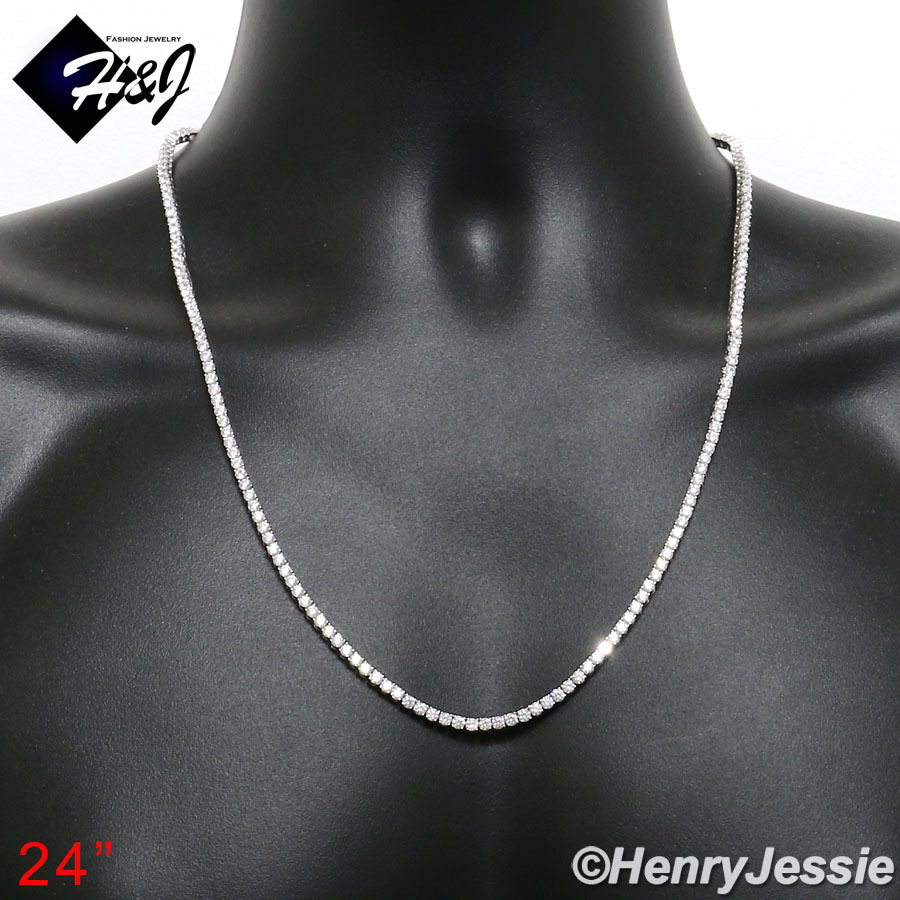 16″-24″MEN 925 STERLING SILVER 3MM MOISSANITE 1 ROW TENNIS CHAIN NECKLACE*MN24