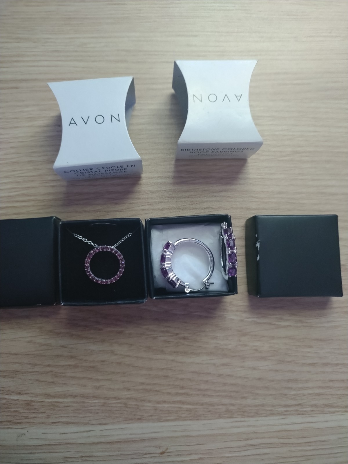 Avon Necklace FEBRUARY BIRTHSTONE SET 20 in necklace and hoop earrings
