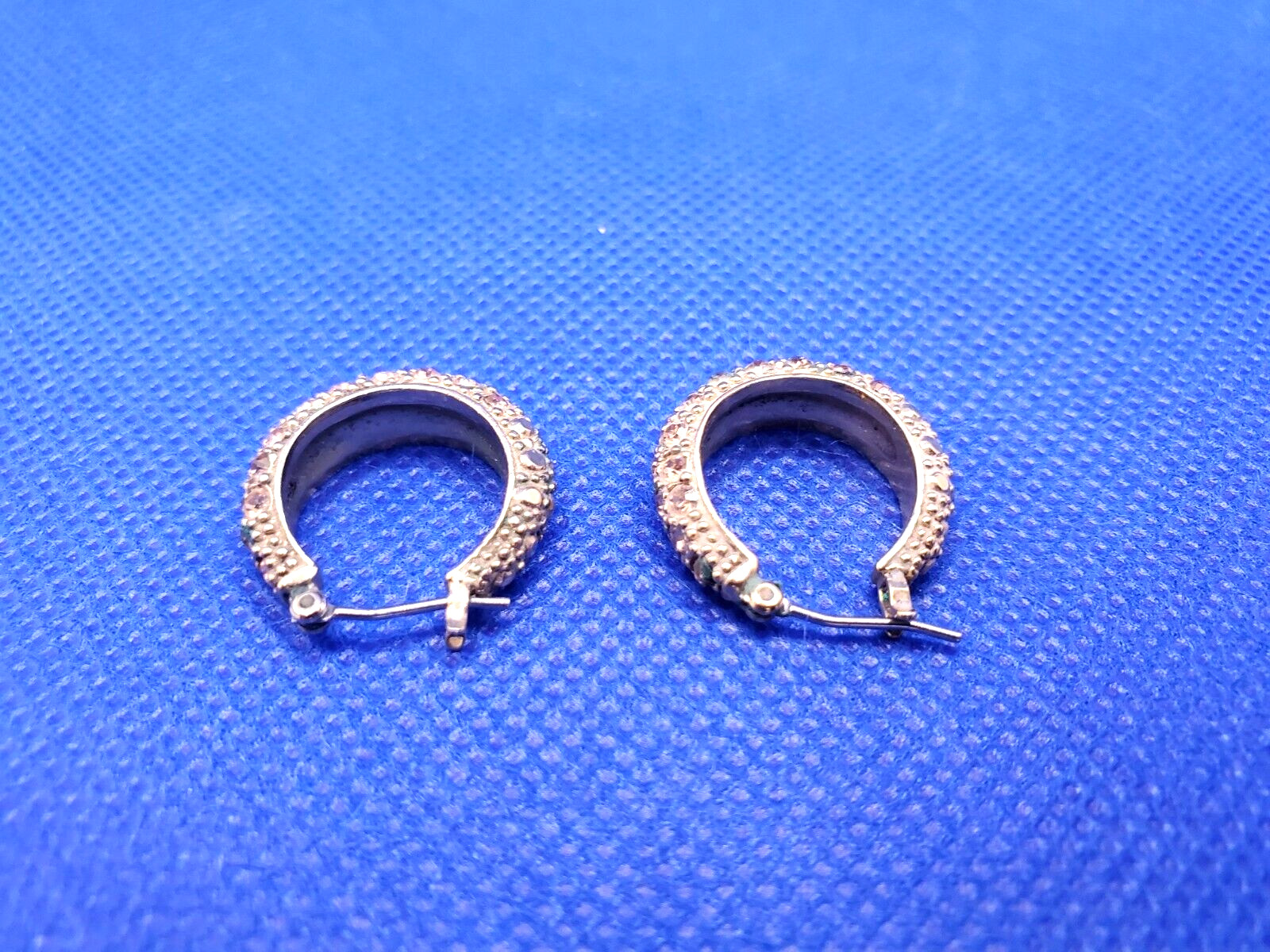 Vintage MONET McKinley C-Shaped Modern Rhinestones Crystal Hoop Earrings DAMAGED