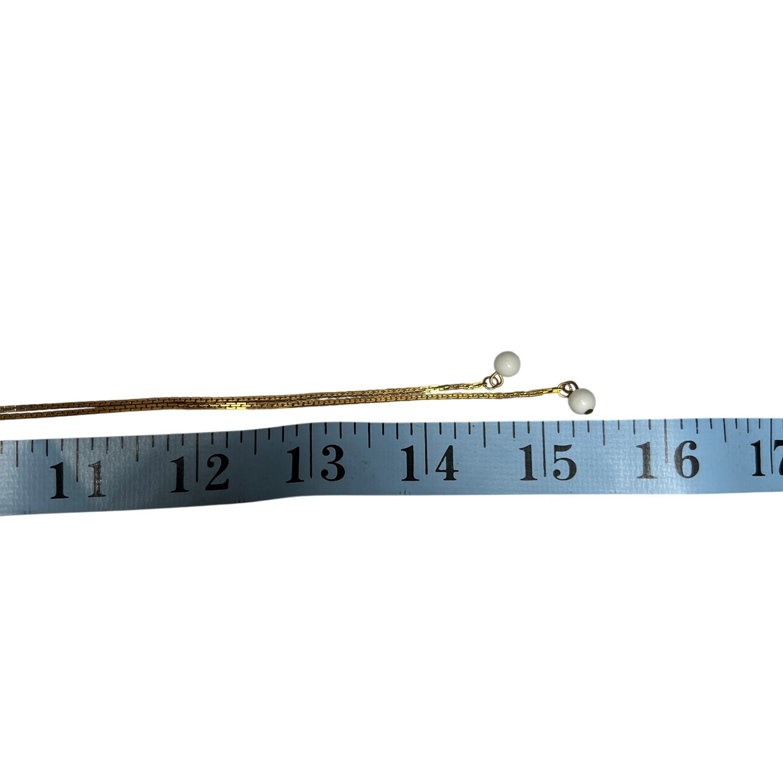 Gold Tone Lariat Necklace Adjustable Slide Pendant White Bead Tassel 17in