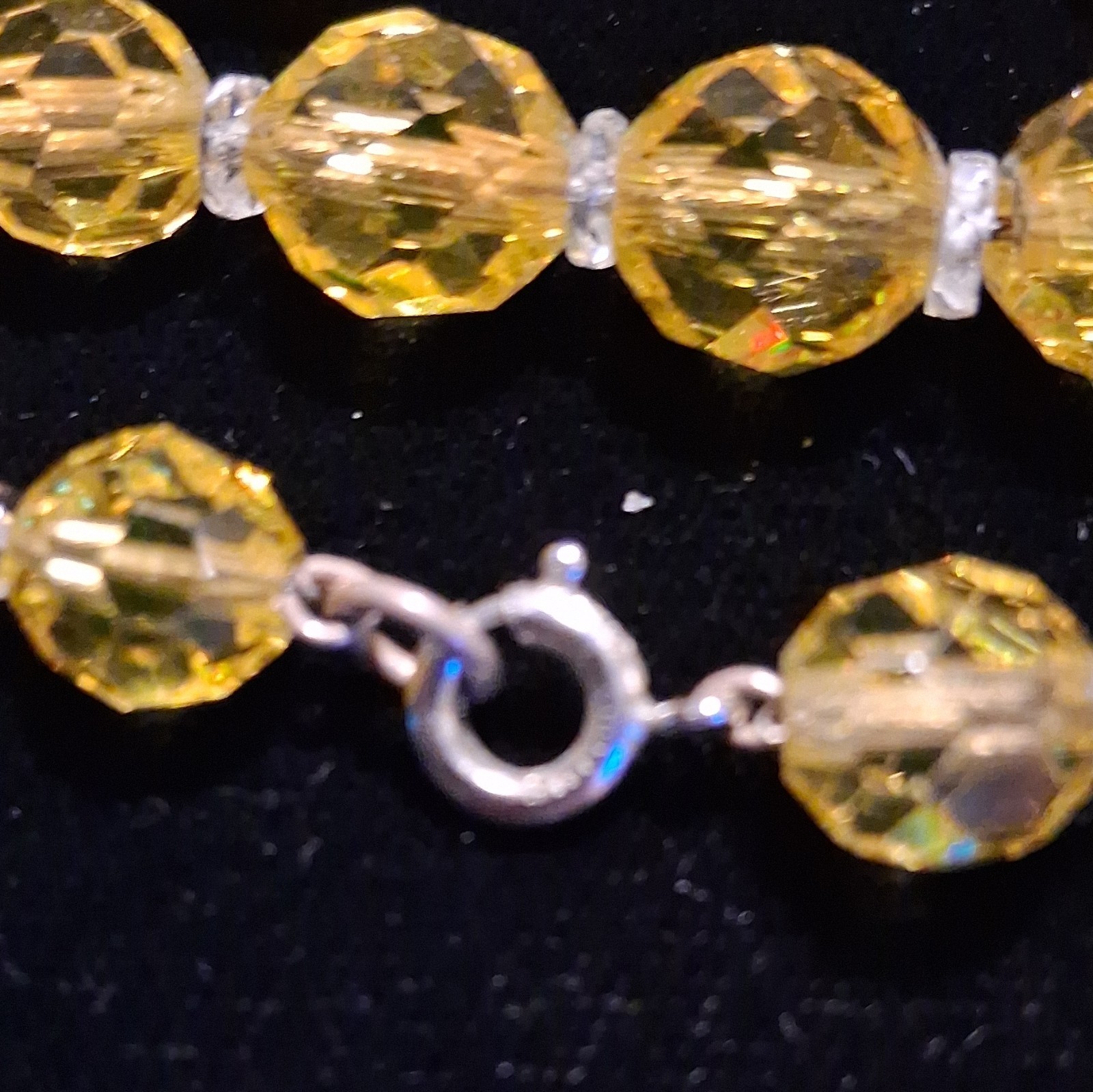 yellow crystal beaded necklace ball bead chain round faceted beads spring ring