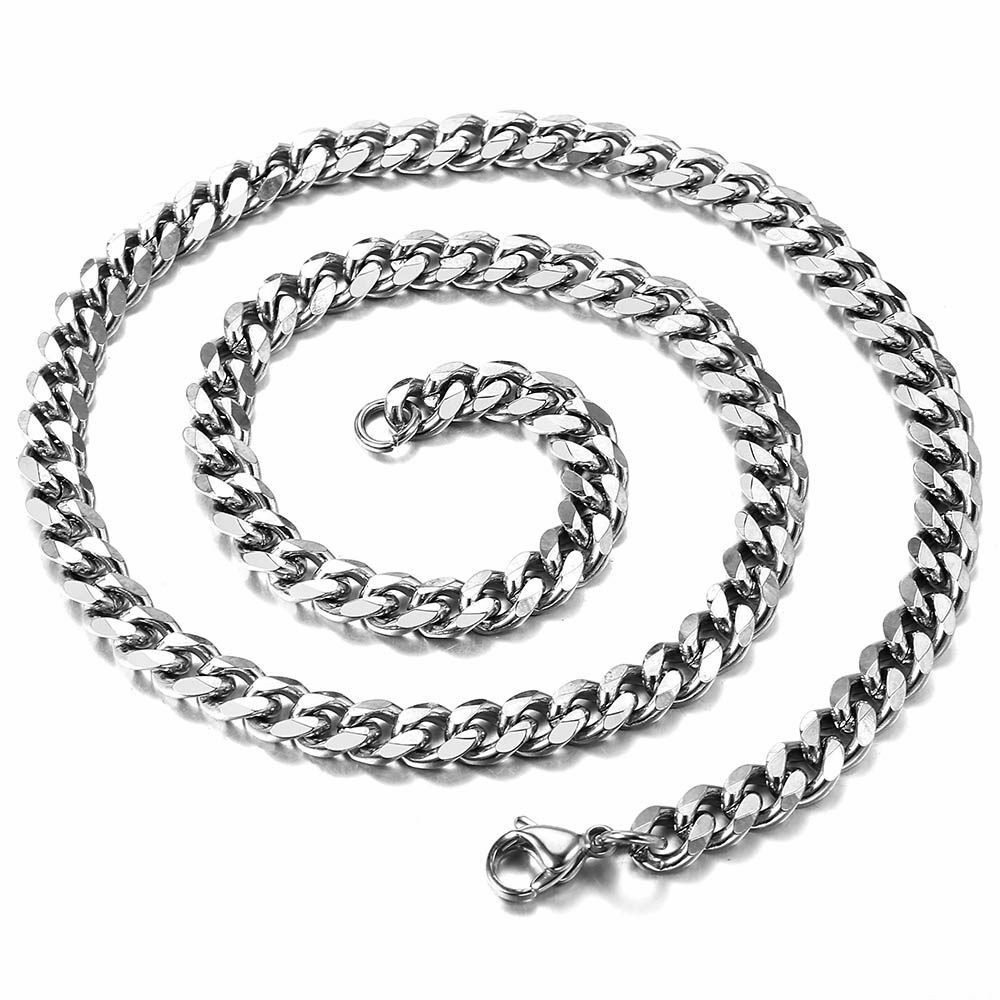 5mm-22inch Stainless Steel Silver Chain Cuban Curb Womens Mens Necklace Gifts