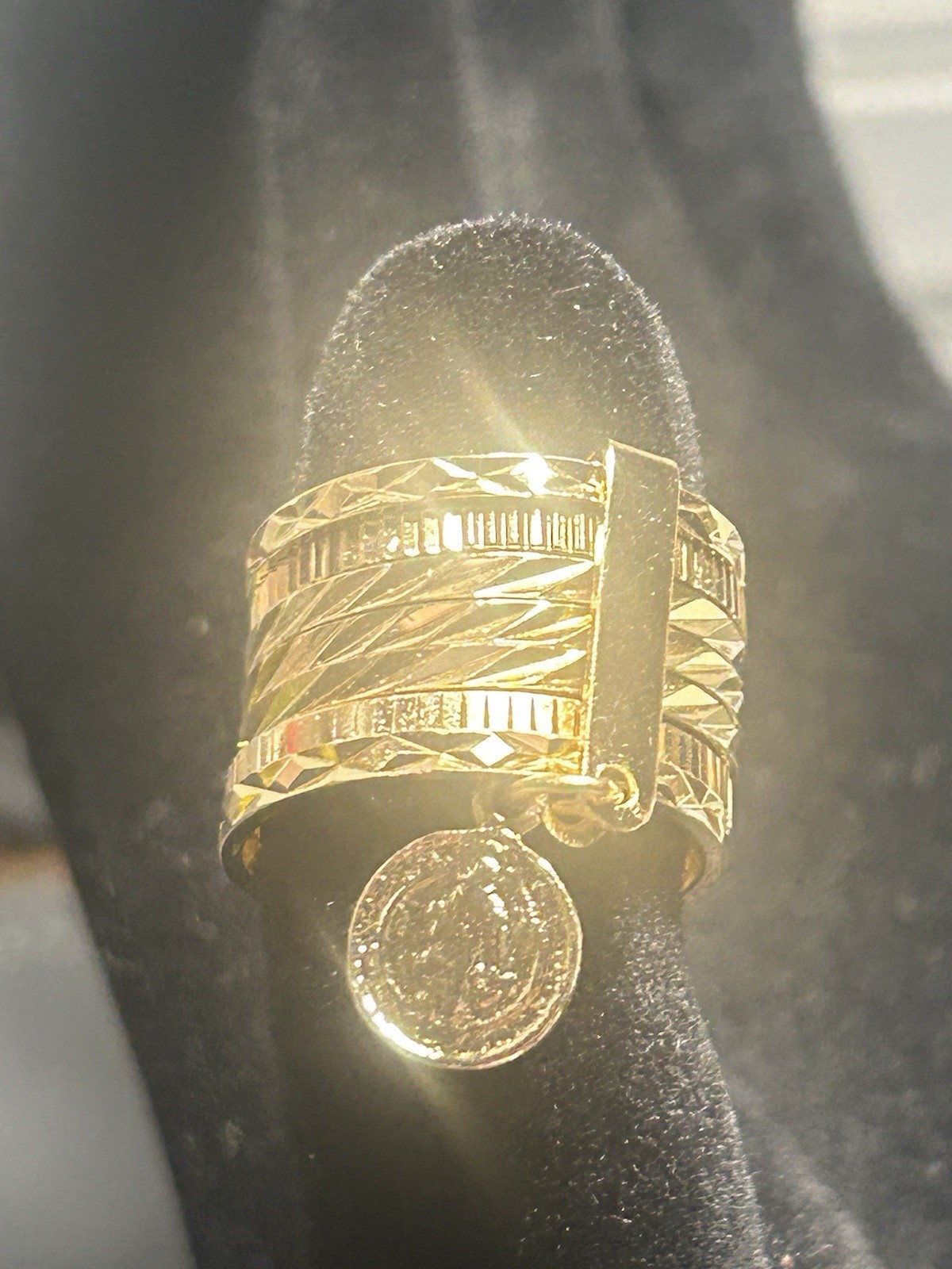 14k Gold Pleated 7 Days San Benito Semanario Ring Size 7, Anillo Semanario