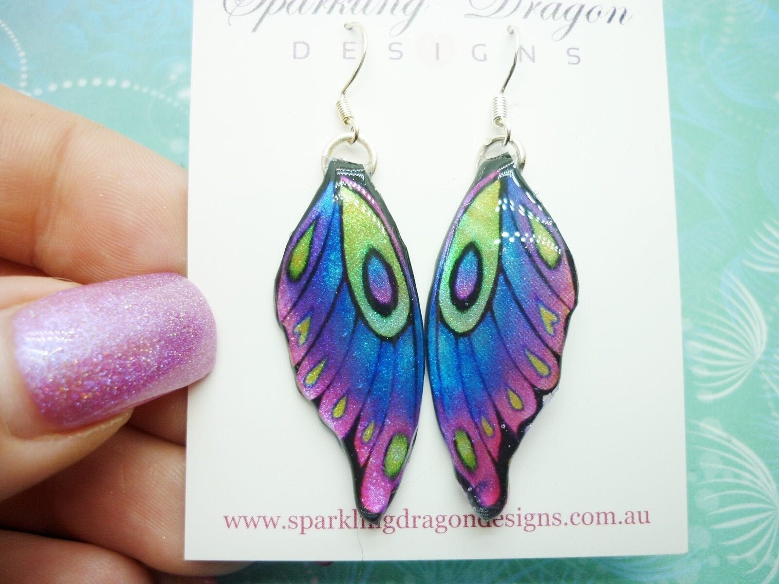 Butterfly Wing Earrings Blue Purple Green Fairy Jewellery, Fun Gift for her