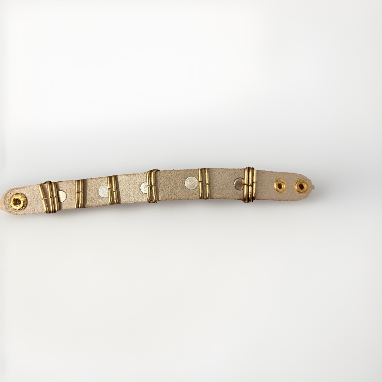 Vintage King Star Beige Leather Cuff Bracelet, with Crystals and snaps 7”-8”