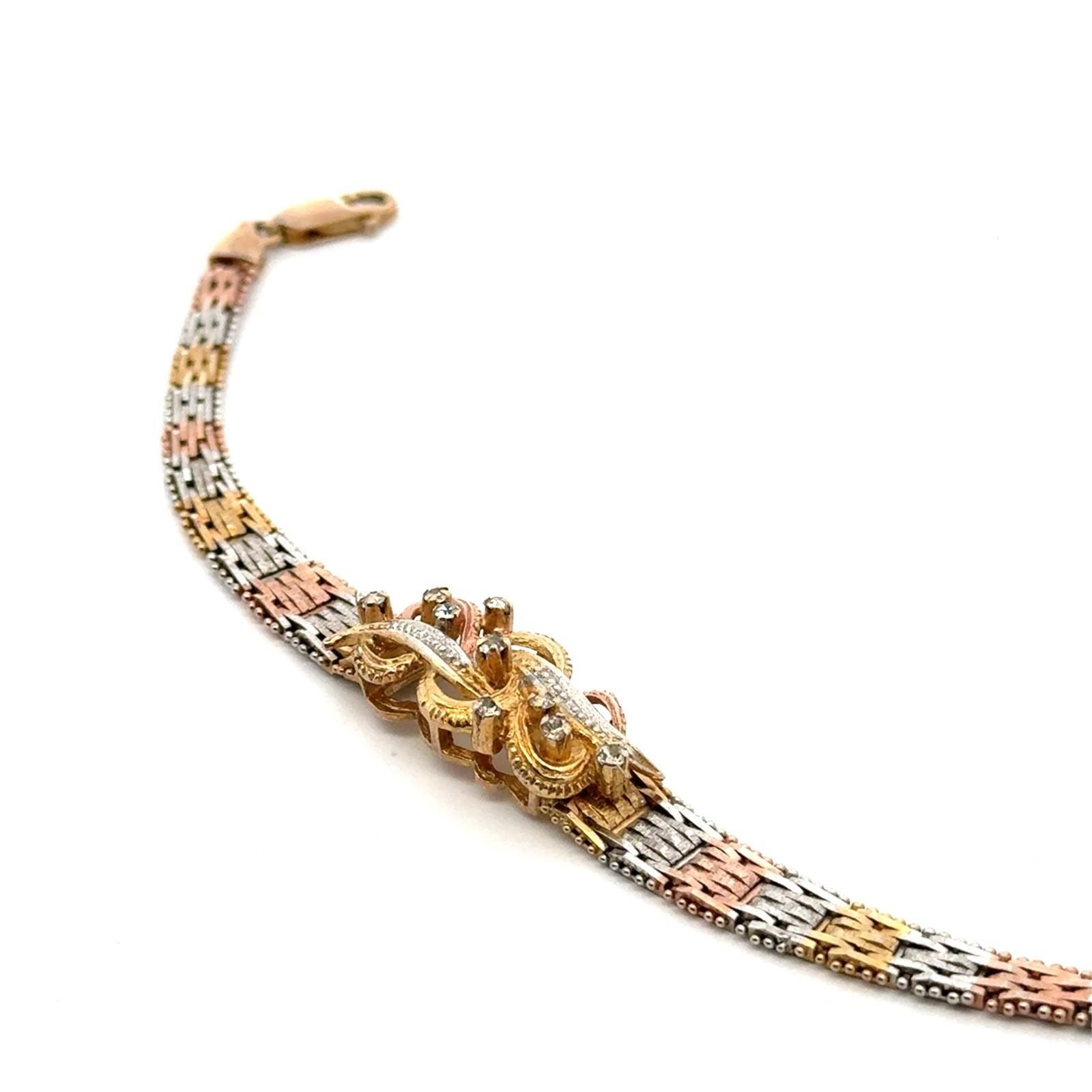 8” 925 Sterling Silver Tri Color Gold Plate CZ Riccio Bracelet, 16.8g