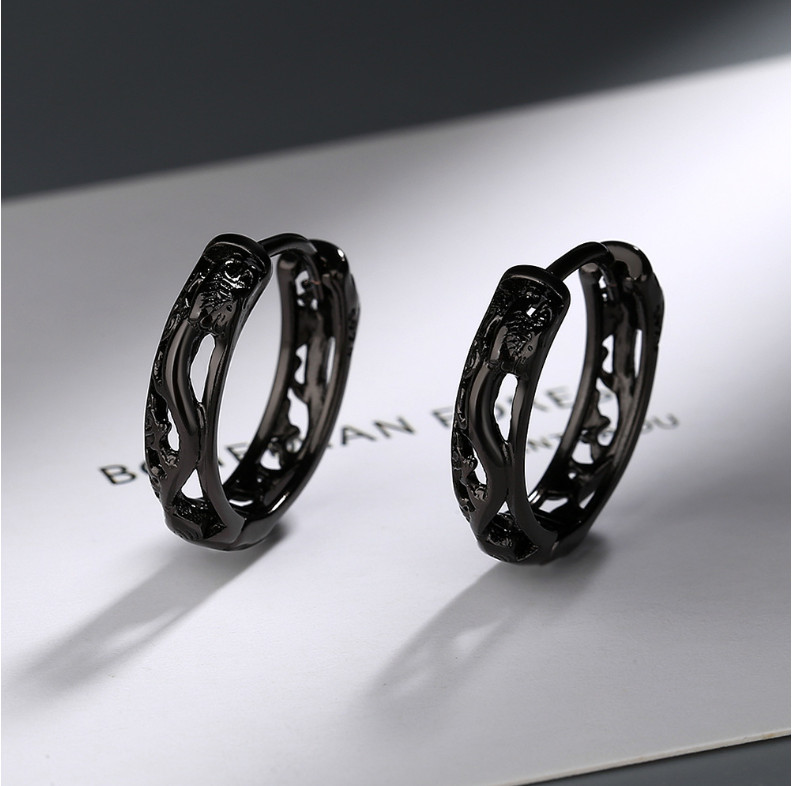Punk Dragon Hollow Small Hoop Earrings Silver Black Filigree Huggie Women Men AF