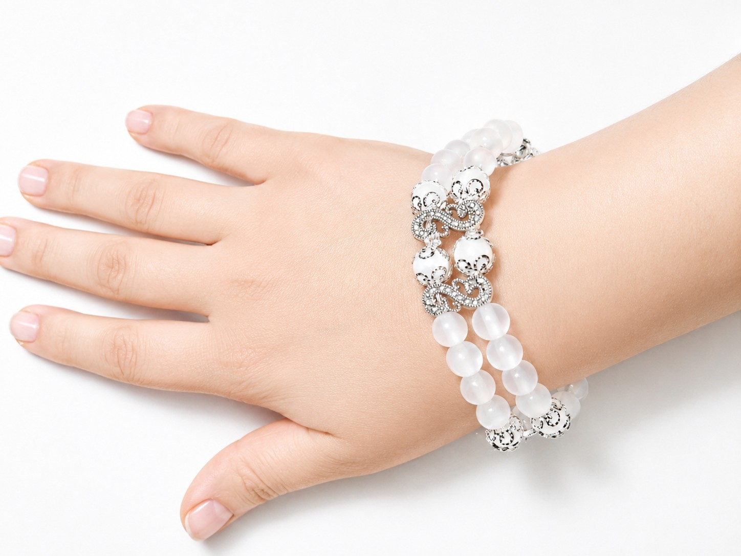 White crystal Beaded Bracelet Handmade Stretch Bracelet,Elegant Women’s Jewelry