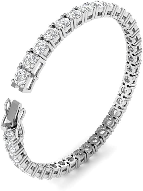 Women’s Solid 925 Sterling Silver 4mm Round Cut Clear CZ Tennis Chain Bracelet