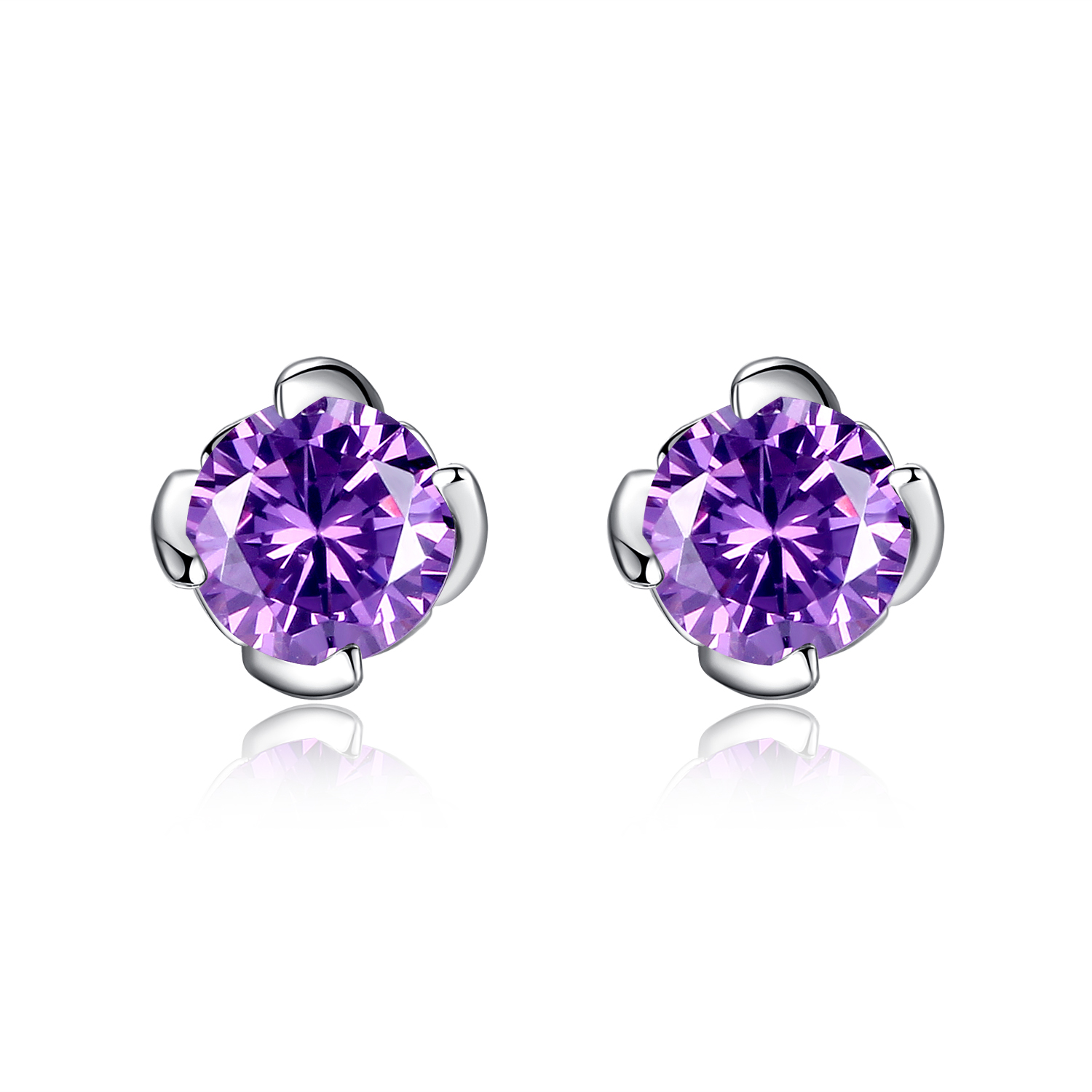 Women’s Sterling Silver 1.0 CTW Round Shaped Simulated Amethyst Earrings Studs