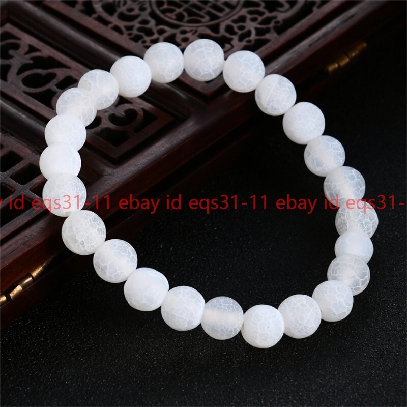 6/8/10/12mm White Dream Fire Dragon Veins Agate Round Beads Elastic Bracelet