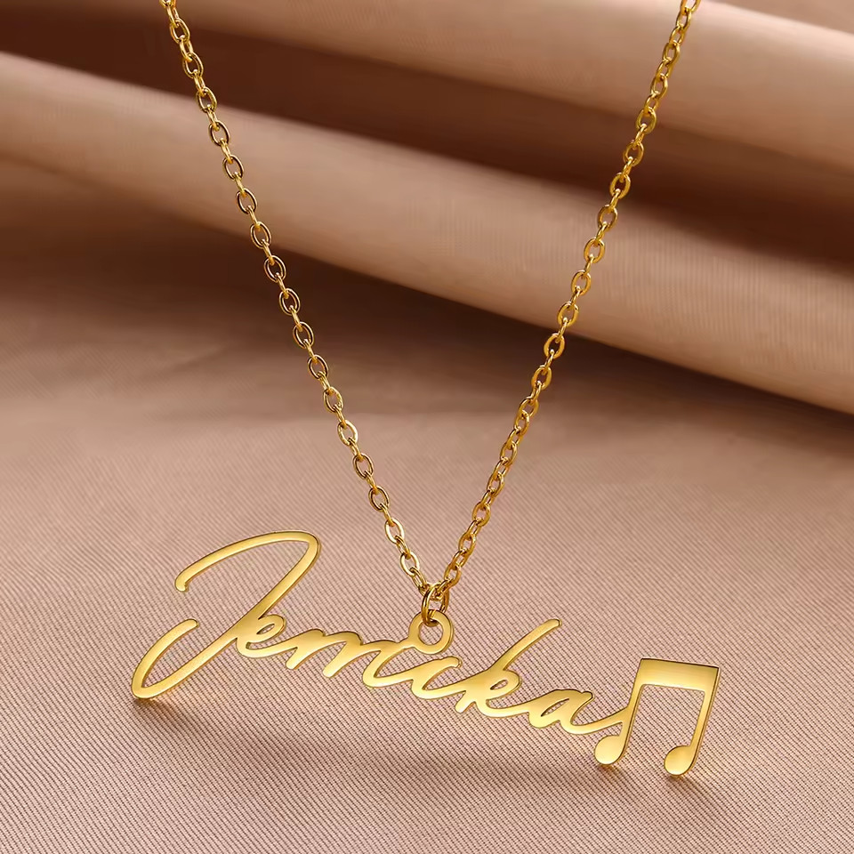 Custom Name Music Pendant Necklace Musician Musical Note Inspiration Gold Silver