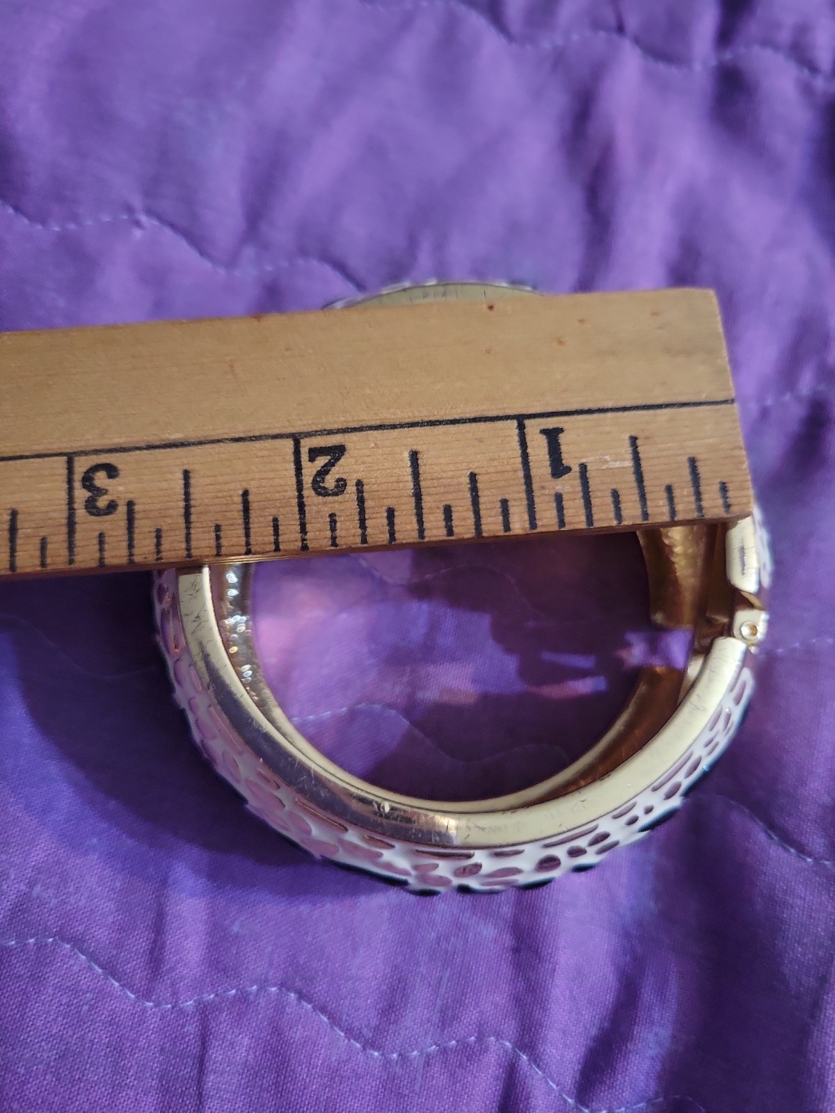 Metal Enamel Ceramic Looking Thick Bracelet Leopard Safari Type Hinged