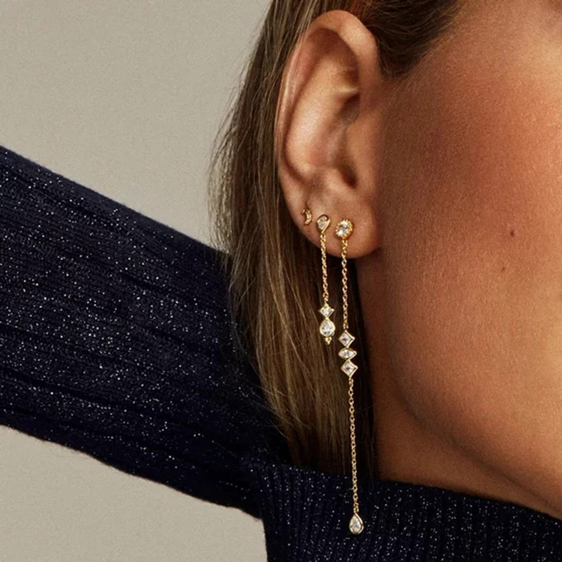 1 Pair 925 Sterling Silver Long Tassel Drop Earrings Women Waterdrop Jewelry