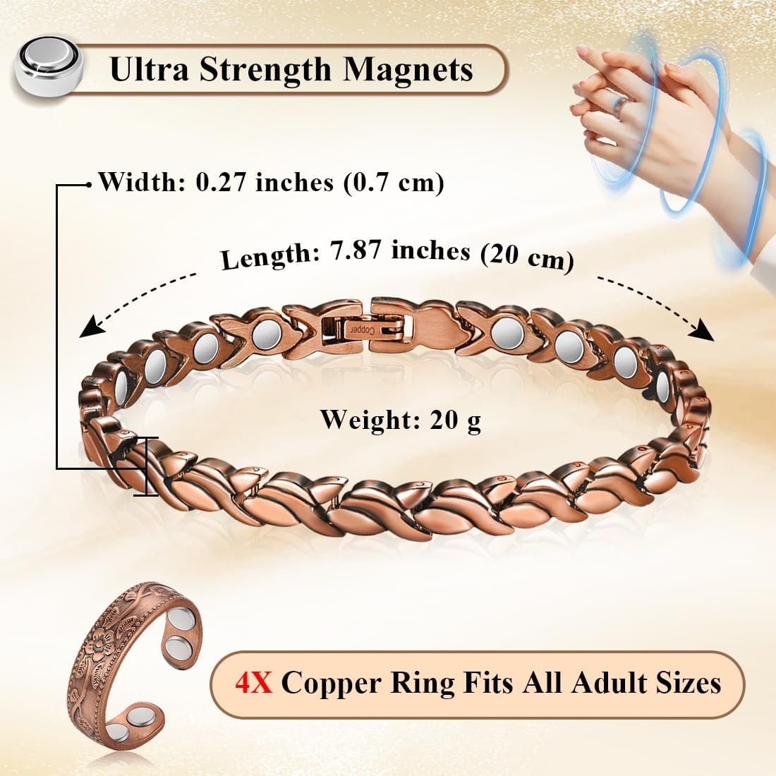 Ladies’ 99.9% Pure Copper Magnetic Bracelet – Elegant Design, Gift Box Included