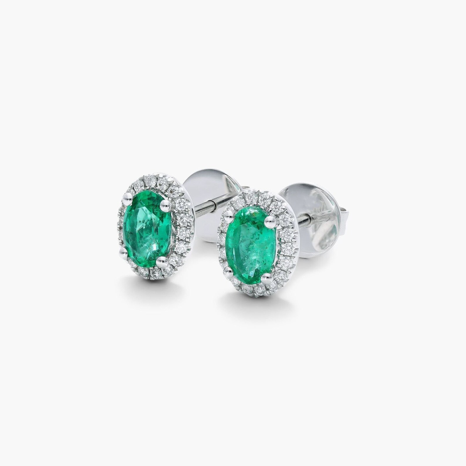 92.5 Solid Sterling Silver Emerald Stud, 6×8 MM Oval Halo Earrings Gifts For Her