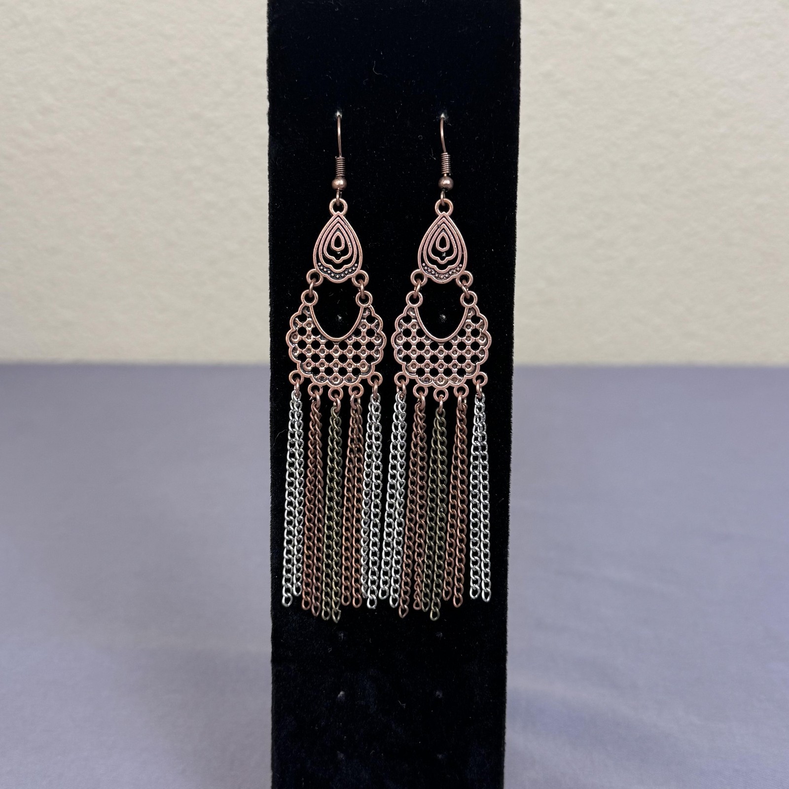 Multicolor Metal Chain Tassel Teardrop Dangle Drop Earrings Womens Boho Jewelry