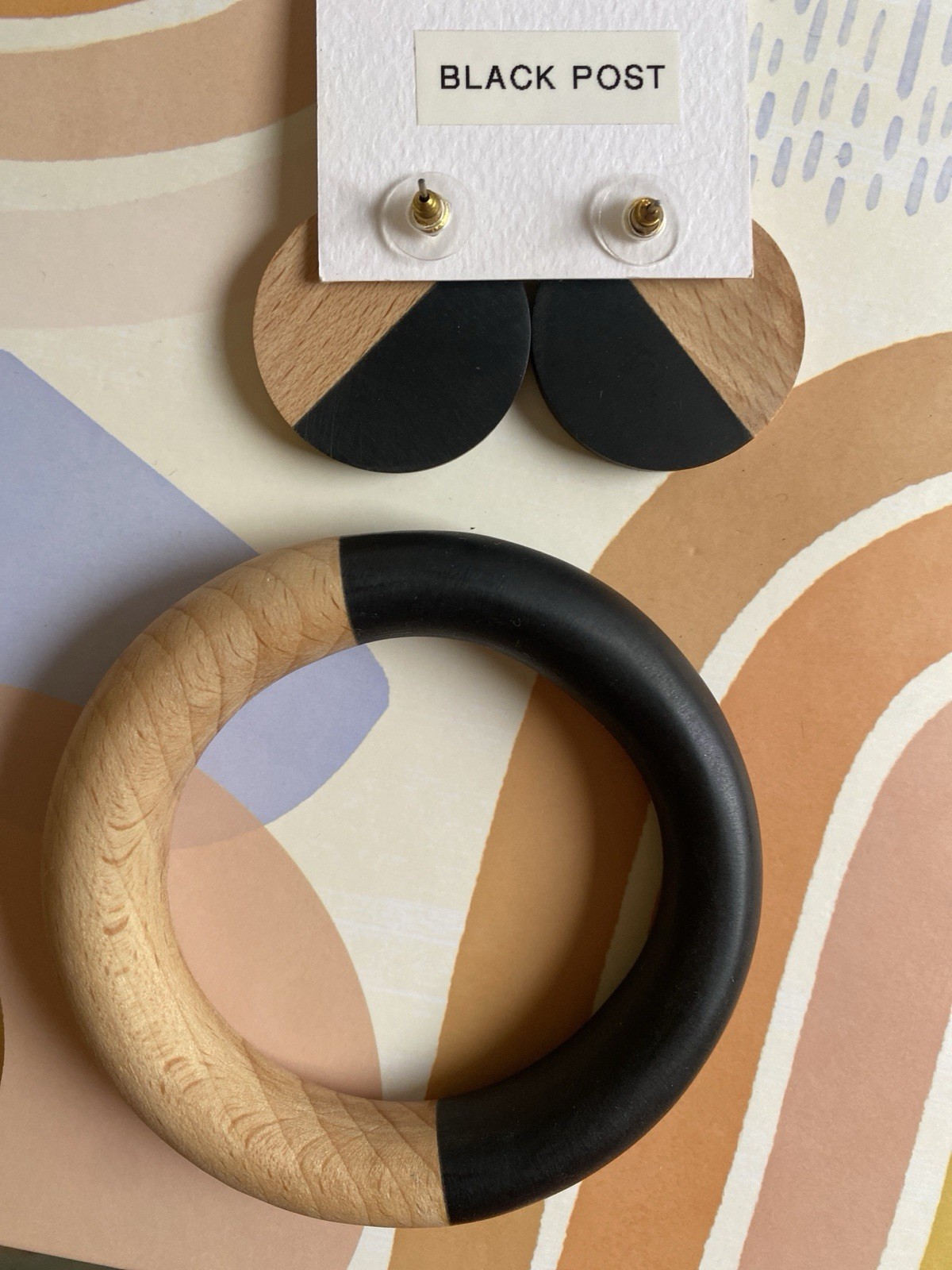 INK + ALLOY ￼ Earrings And Bangle Bracelet Set Wood And Black New With Tags