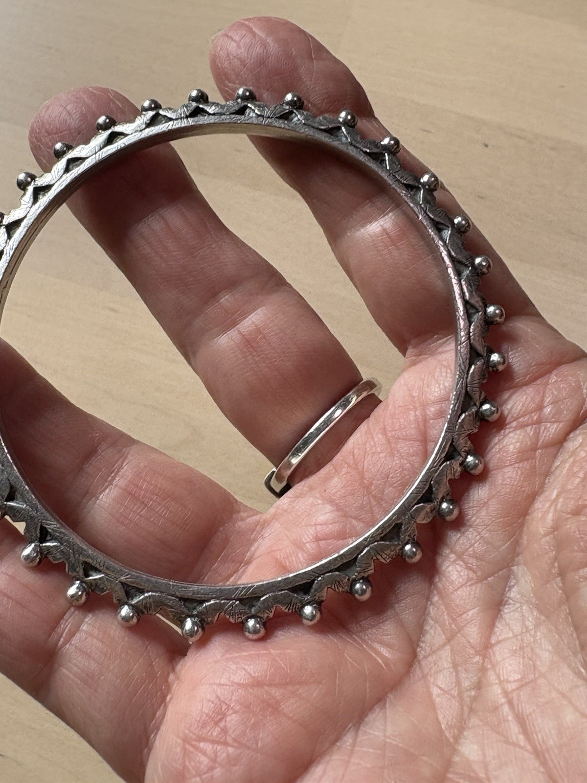 Unique Design Stainless Steel Bangle Bracelet 2 1/2 Inches Diameter No Stamp