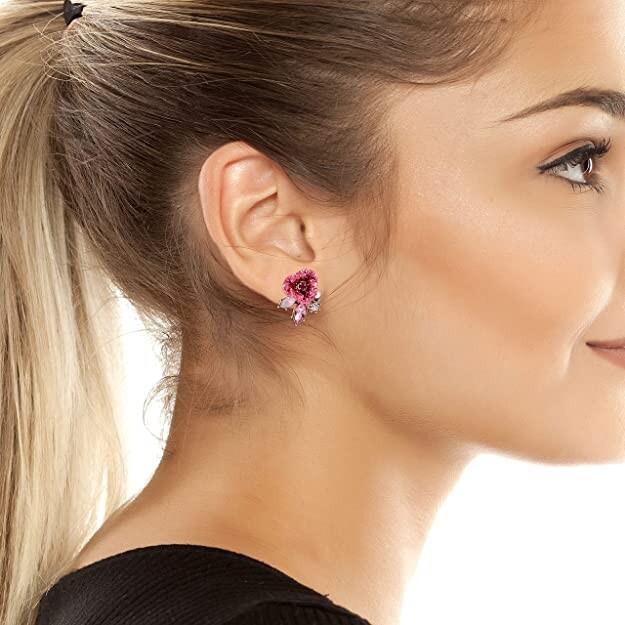 Betsey Johnson Mismatch Stud Earrings | Glitter Rose | Mixed Stones and Pearls