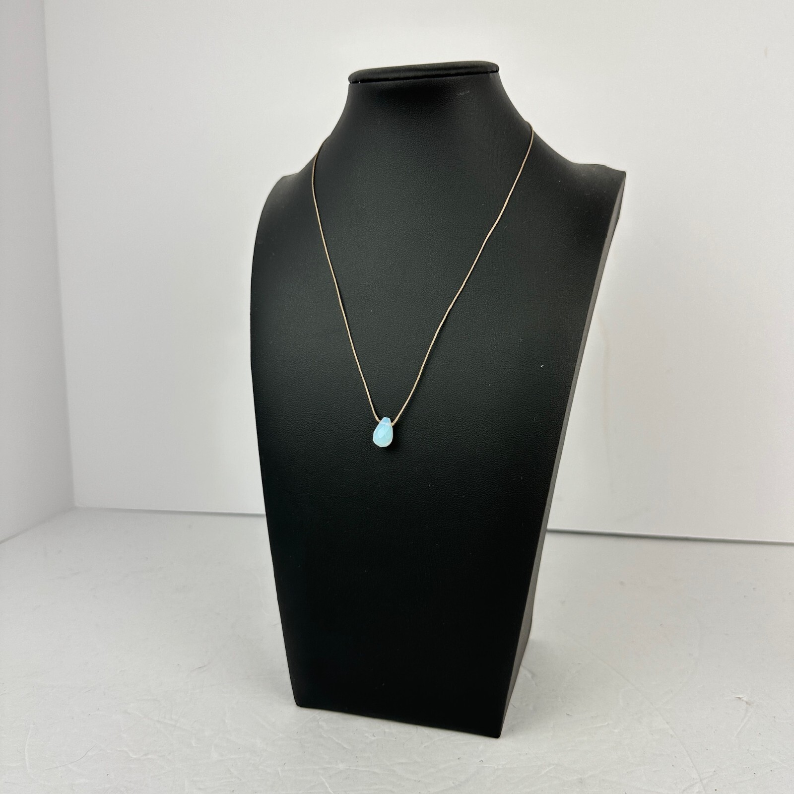 Opalite Crystal Pendant Rope 15.5″-17.5″ Necklace 925 Silver Clasp Brown String