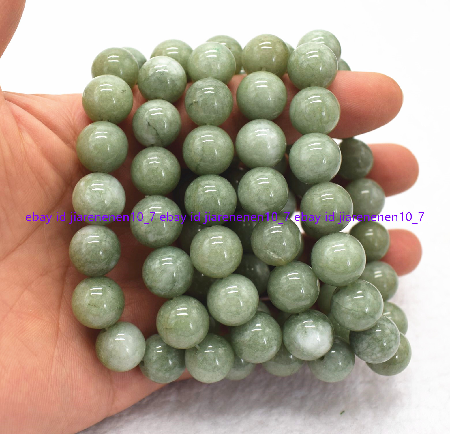 5 Pcs 6/8/10/12/14mm Natural A Green Jade Round Gems bead Elastic Bracelet 7.5”
