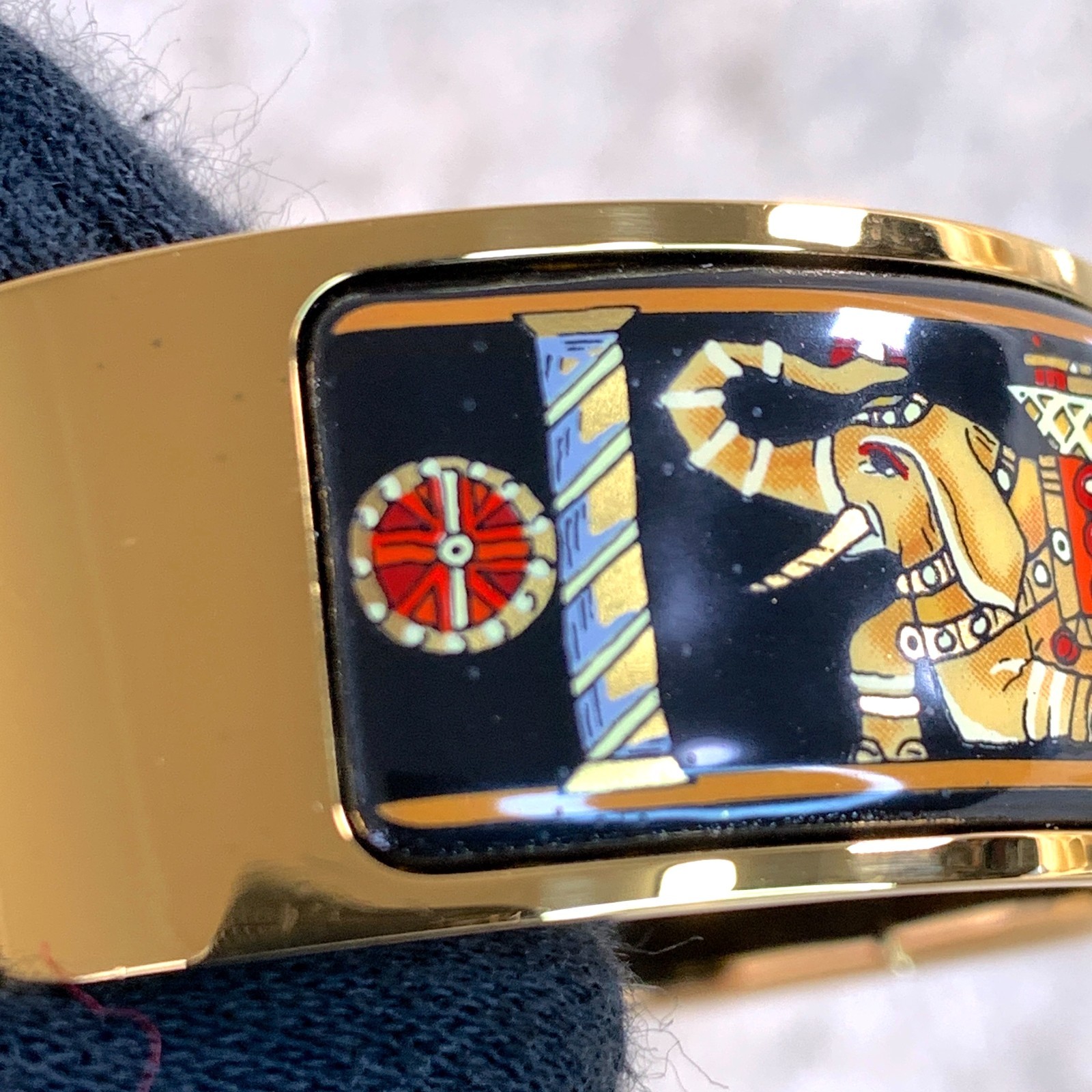 Vintage Hermes Paris Bangle Bracelet Clic Clac Black Enamel Elephant GM with Box