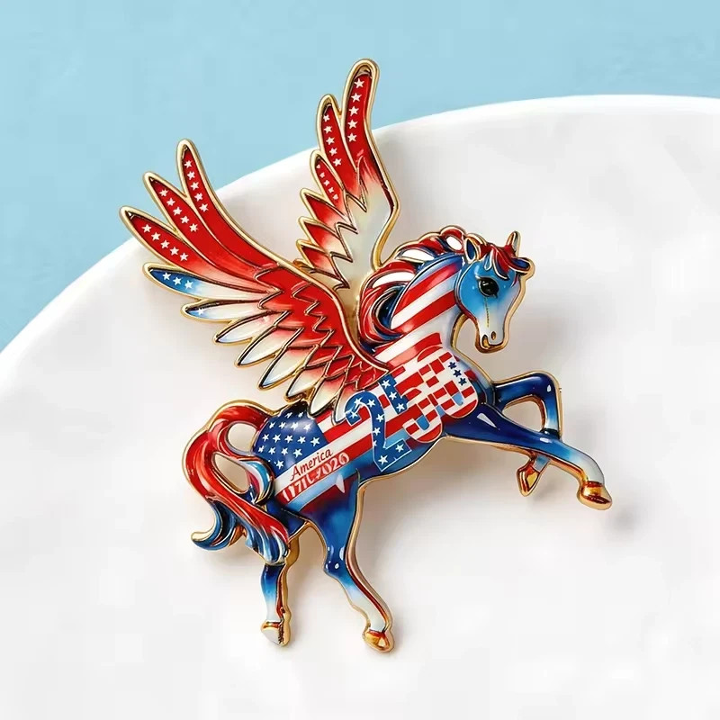 Gold Tone USA 250 Independence Day American Flying Horse Brooch Pin Enamel Gift