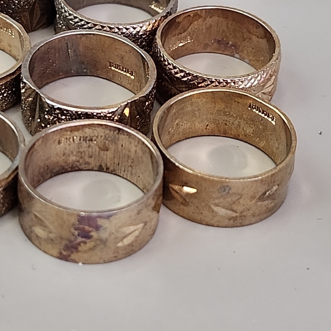 Band Ring Lot of 29 18K Heavy Gold Electroplate Various Sizes 4 to 8 HAVE WEAR