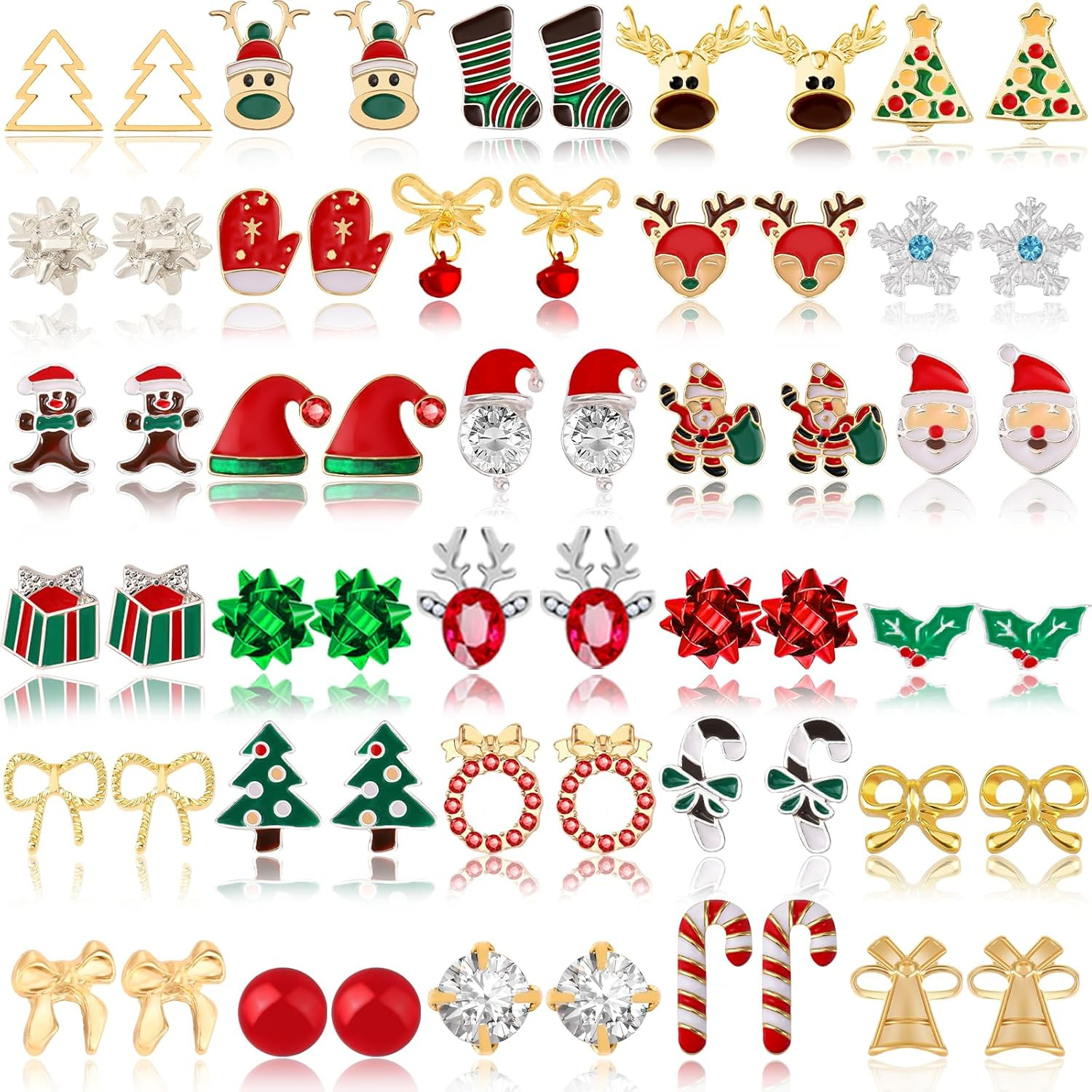 Gushu 30 Pairs Christmas Earrings for Women, Xmas Gifts Holiday Cute Stud
