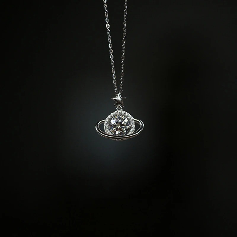 925 Sterling Silver Planet Necklace Women Pendant Choker Fashion Jewelry