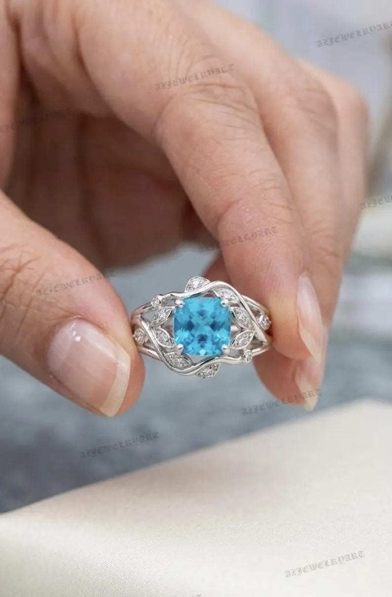 Paraiba Tourmaline Ring 925 Sterling Silver Women’s Engagement Ring.