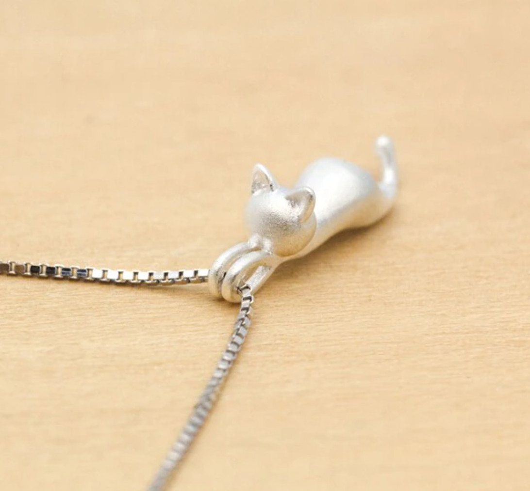 Cat Pendant Necklace Kitty Chain Silver Womens Girl Jewellery Cat Necklace USA