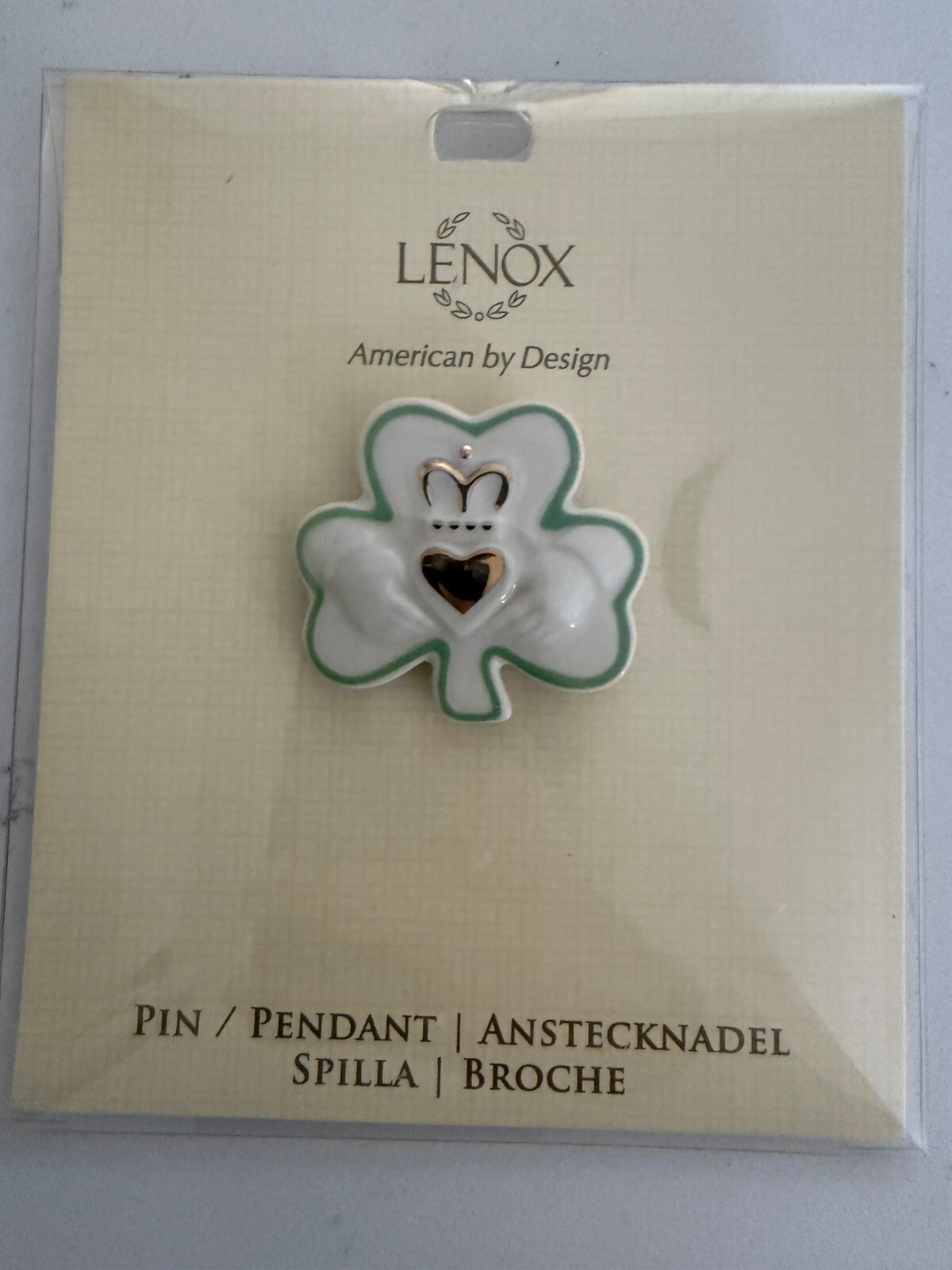 LENOX IRISH SHAMROCK PIN BROCHE / PENDANT NEW NIP