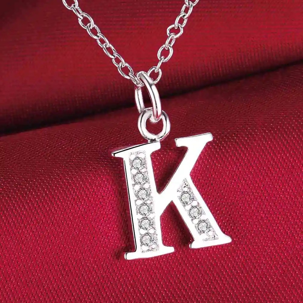 925 Sterling Silver Initial A-Z Letter Pendant Necklace CZ Personalized 18″ N162