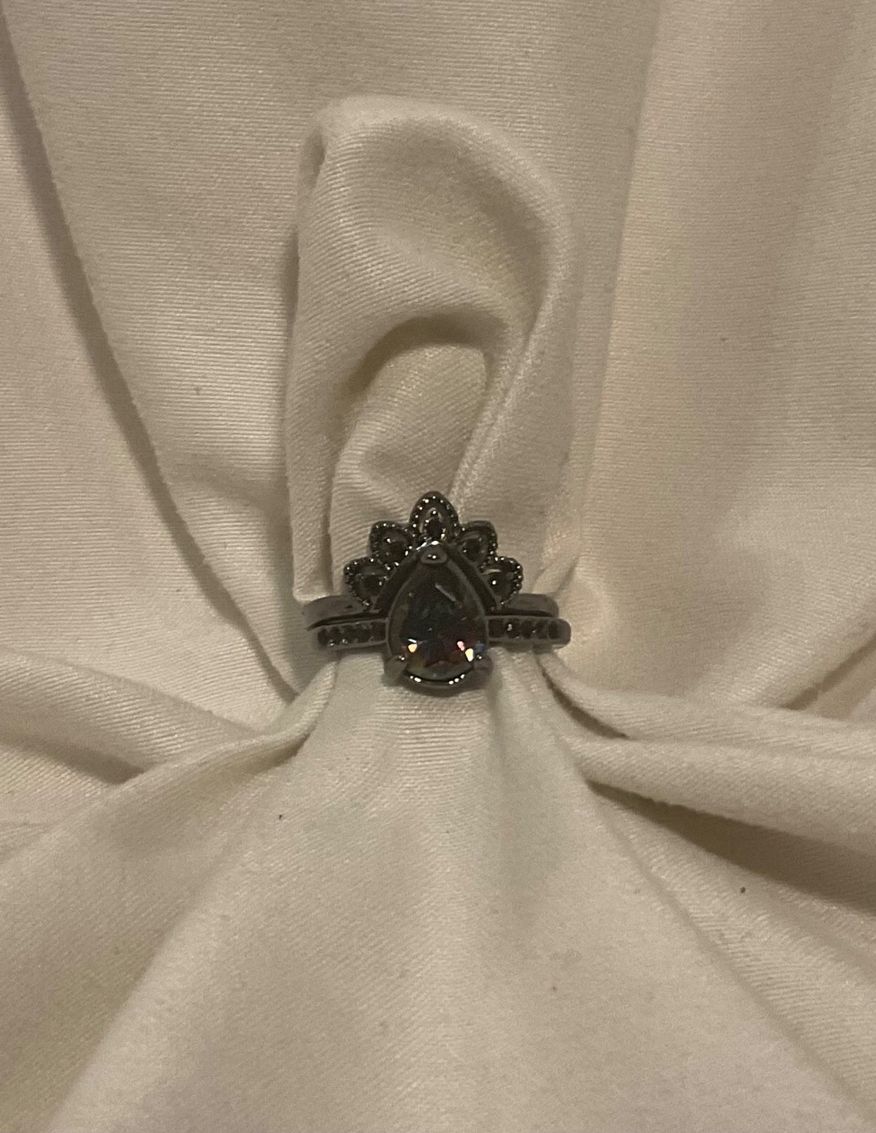 Pear Cut Lab Alexandrite Balck Moissanite 2pc Ring Set Size 6.5 FREE SHIPPING