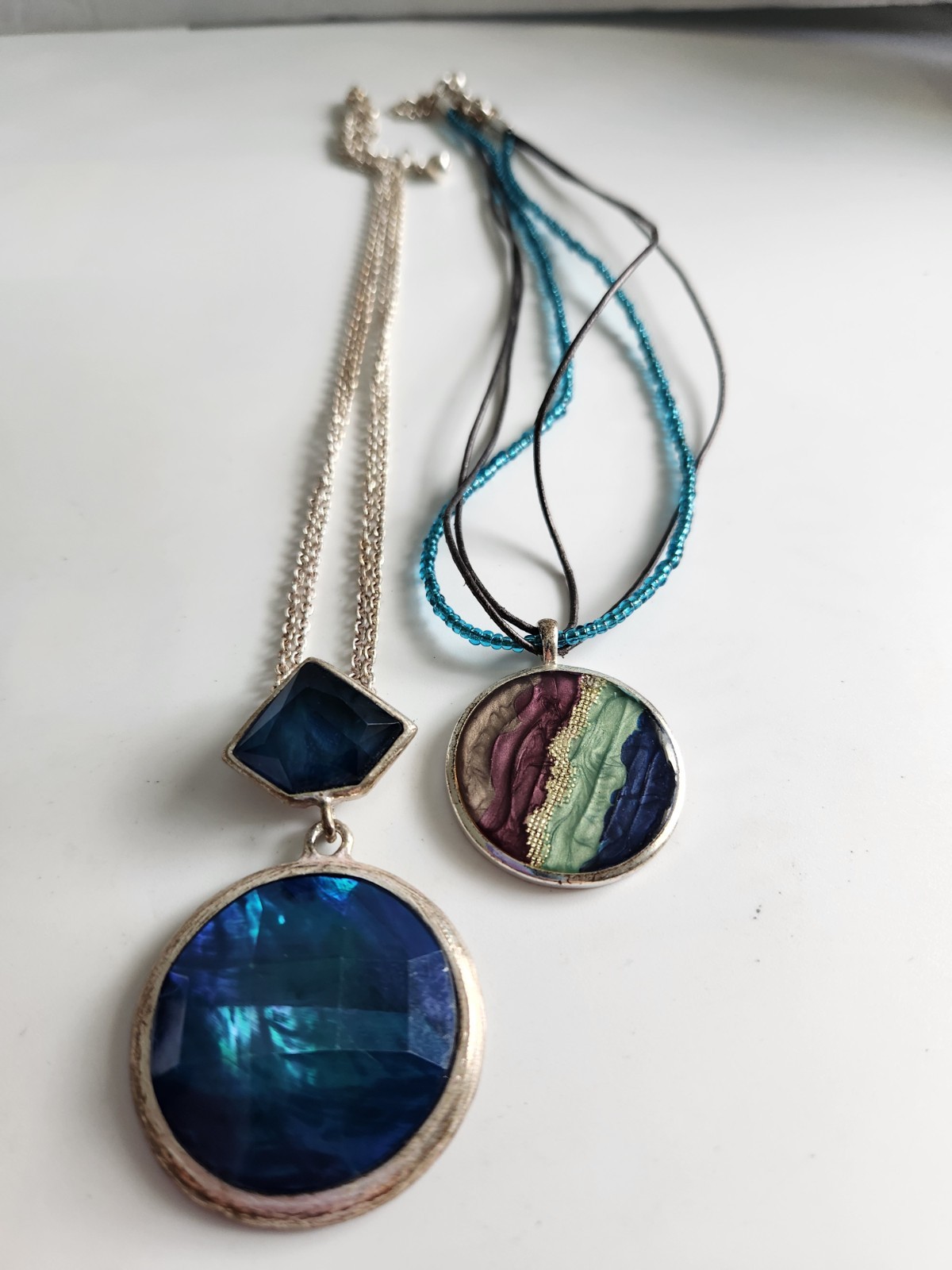 Kenneth Cole Set Of Two Silvertone Multicolored Necklaces 16-19″