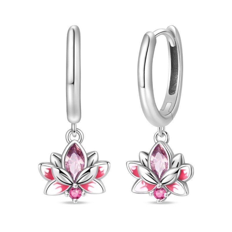 PANDACH 925 Sterling Silver Lotus Flower Drop Earrings For Women Jewelry Gifts