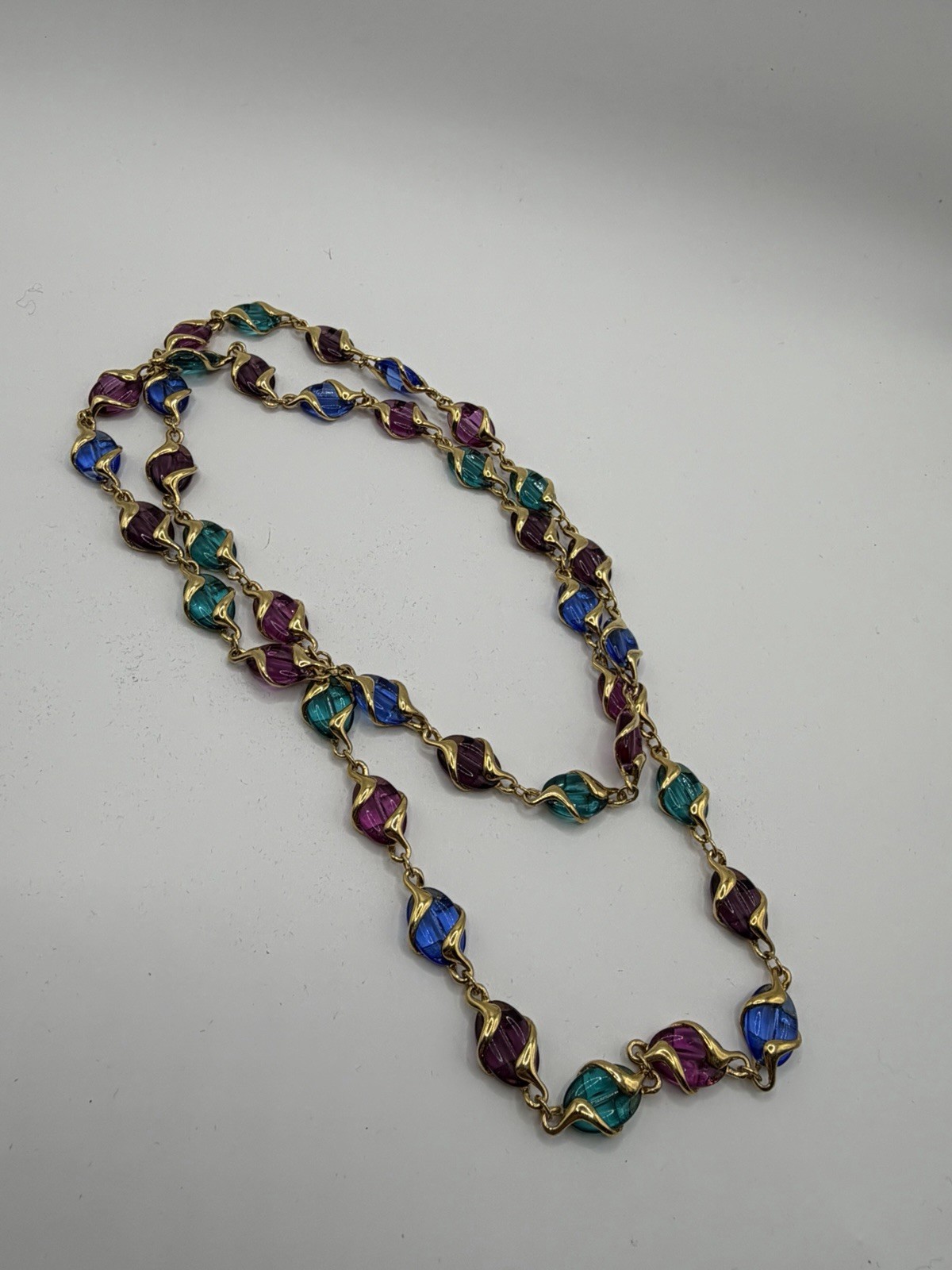 Swarovski Multicolor Caged Crystal Necklace Gold Tone 36” Signed