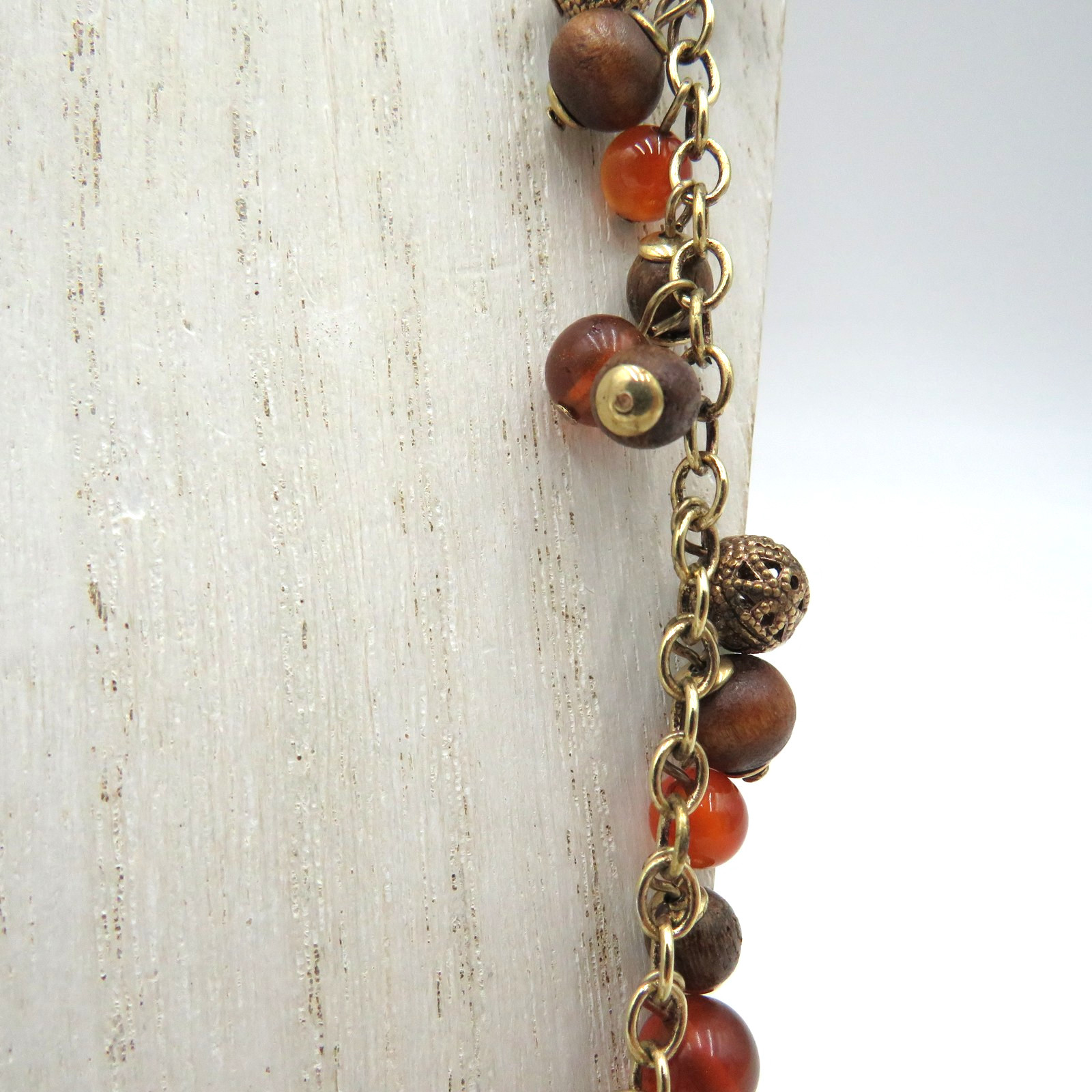 Vintage Beaded Necklace Bracelet Set Filigree Toggle Clasp 32″ Boho Jewelry