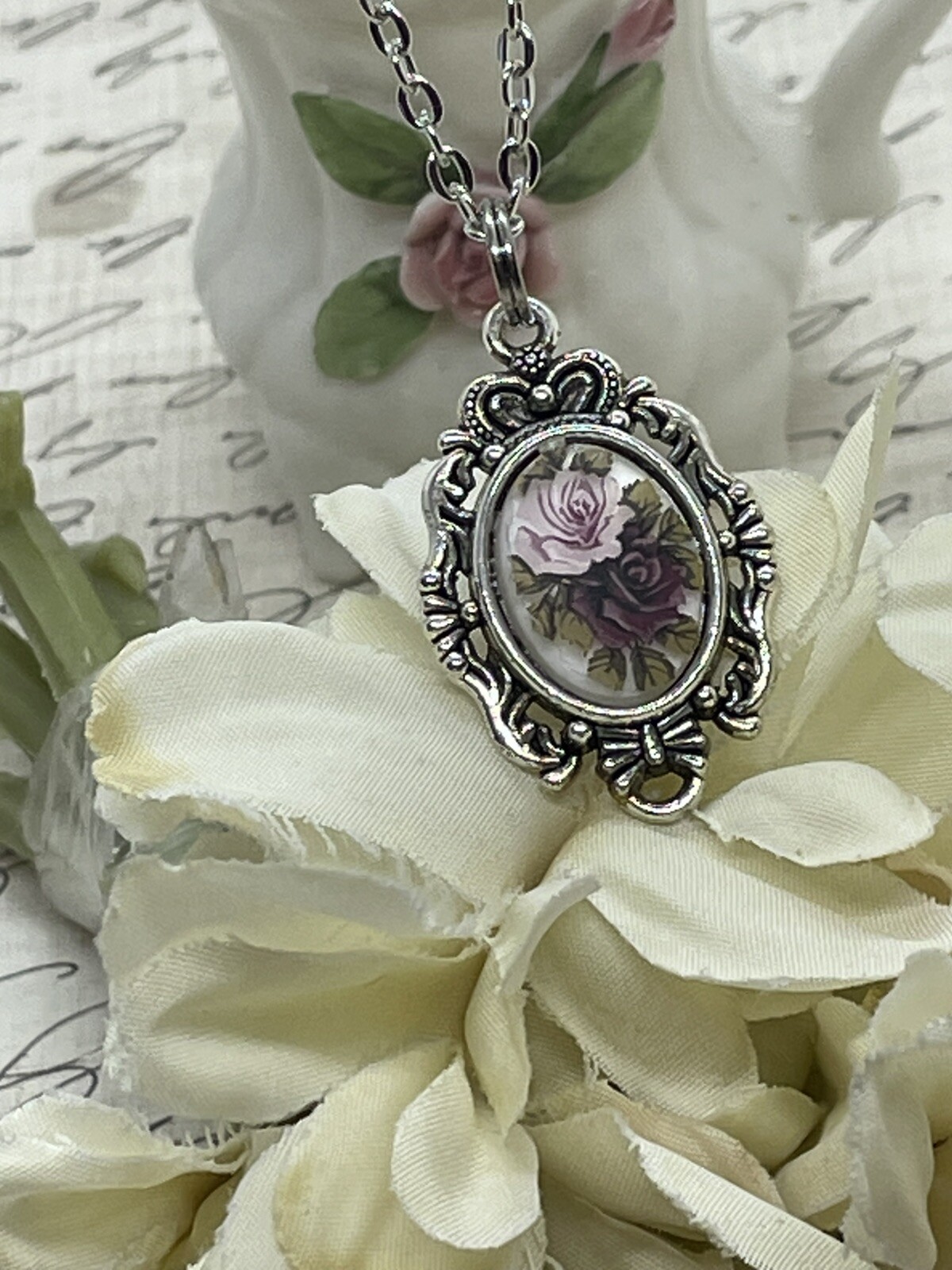 Burgundy Rose Dainty Necklace Pendant Anniversary Birthday Gift crown Daughter