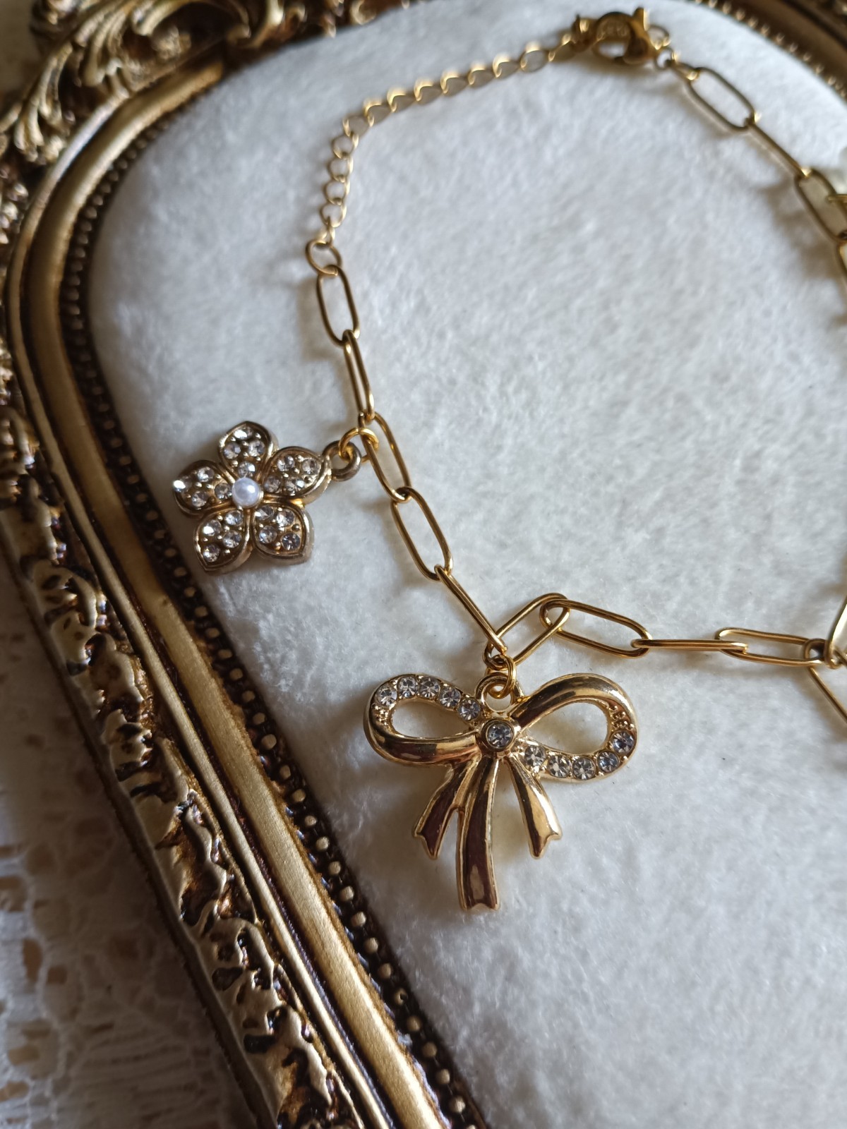 Handmade Link Charm Necklace Cross Pendant Clear Round Rhinestones Lobster