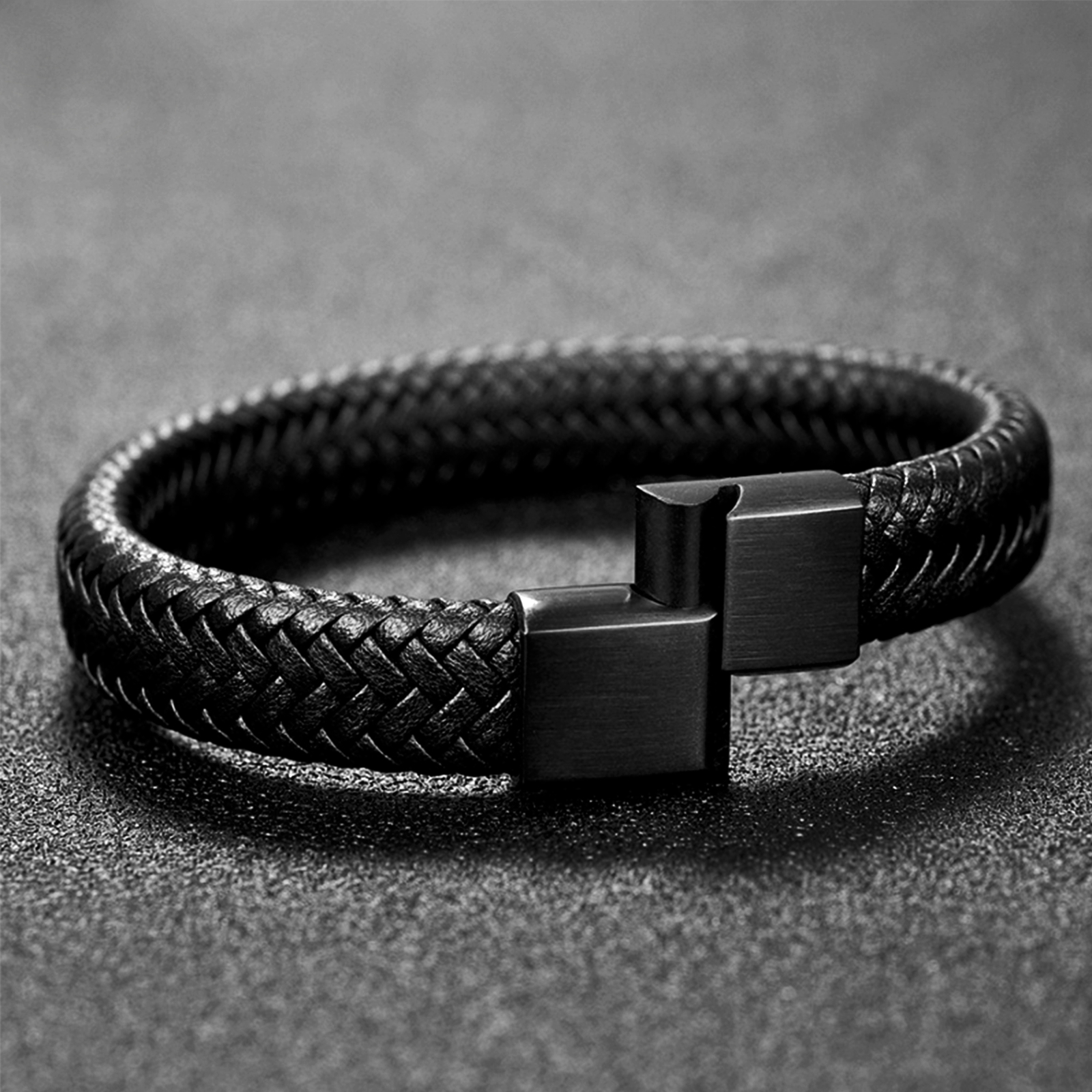 Unisex Women Men Braided Leather Steel Magnetic Clasp Bracelet Handmade